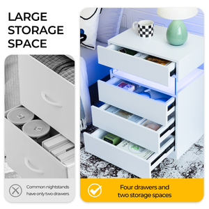 Nightstand With Led Lights 4 <b>Drawers</b> Modern Style White Bedside Table - Product Image 5