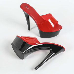 Sandalias de Tacón Alto de Moda para el Verano 2025, Punta Cuadrada, Plantilla de PU, Impermeables, Suela Gruesa, Color Rojo, Ideales para Fiestas y Escenarios - Product Image 4