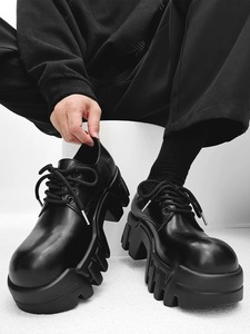 Fabricación de Zapatos de Vestir Personalizados Paris Gear con Suela Gruesa para Hombre, con Cordones, Negros, Punta Redonda, Plataforma de 8 cm, Unisex, Tipo Derby - Product Image 4