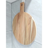 Planche à découper et plateau à pizza ronds en bois d'acacia de 44 cm, nouveau style, personnalisables, avec poignée droite et trou de suspension, vente en gros