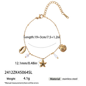 Bracelet OZE en acier inoxydable de style océanique, transfrontalier Europe-Amérique, pour femme, avec étoiles de mer, coquillages et perles, placage sous vide - Product Image 6