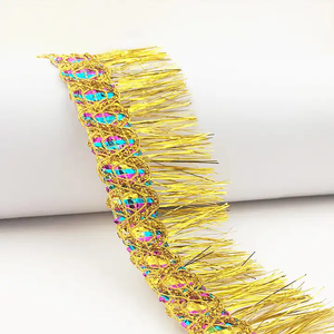 Aksesoris pakaian desain baru Bullion pinggiran grosir emas pemangkasan 5.5CM rumbai <span class=keywords><strong>Lurex</strong></span> pinggiran renda - Product Image 5