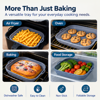 Plaque de cuisson pliable en silicone personnalisée, qualité alimentaire, pour friteuse à air et four, antiadhésive, résistante à la chaleur, réutilisable, pour gâteaux, OEM
