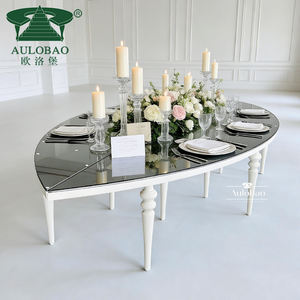 Juego de Mesa de Comedor de Lujo con Cubierta de Vidrio en Forma de Ojo y Acero Inoxidable Dorado para Salón de Banquetes - Product Image 1