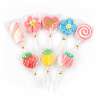 12-35g Kleurrijke Marshmallow Pops in één stuk met fruit- en bloemenmotieven voor verjaardagspartyfavoren
