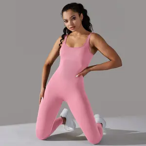 New Custom Womens Fitness 1 Piece Yoga Bodysuit Workout Active Wear Fitness Gym 1 Piece Seamless Sports Jumpsuit For Women