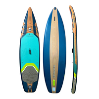 Planche de surf gonflable personnalisée en PVC et tissu à motif bois (WELLJION SB25005) pour sports nautiques océaniques, planche à pagaie sur mesure