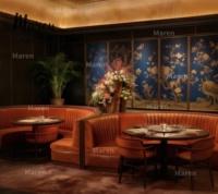 Ensemble de mobilier de restaurant moderne en pierre frittée et velours : table, chaises, banquette, canapé pour café et salon de thé