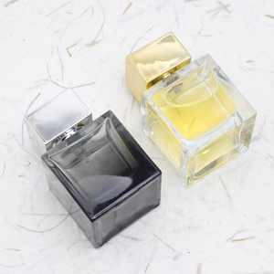 Custom Luxury square crimp Perfume Glass <b>Bottle</b> 30ml 50ml 100ml <b>empty</b> clear Perfume <b>Bottle</b> with golden cap and white cap - Product Image 3