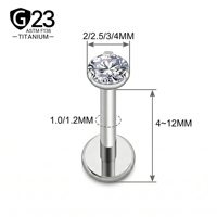 JiaXin ASTM F136 Titanio 16G 18G Pendientes de Labret de Tres Puntas con Rosca Interna y Parte Trasera Plana, Pendientes de Tragus, Pendientes de Hélice con Zirconia