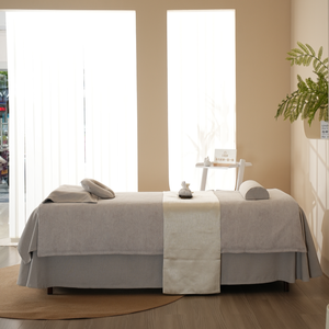 Màu Xám 3D Lá Jacquard Thiết kế thời trang chất lượng cao Beauty Salon bộ đồ giường Bộ Massage spa dày Trải Giường tấm ga trải giường - Product Image 2