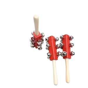 Campana de mano de madera roja al por mayor con 12 campanillas metálicas, instrumento de ritmo para la enseñanza musical - Product Image 2