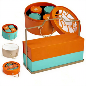 Boîte cadeau réutilisable en carton rigide avec poignée, bicolore, pour l'emballage des gâteaux de lune du Festival de la Mi-Automne - Product Image 2