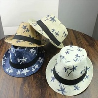 Chapeau Panama Jazz à large bord personnalisé en gros, fait main en raphia avec motif cocotier gaufré, élégant et distinctif