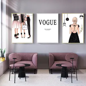 时尚女孩帆布海报图片巴黎壁画油画海报客厅装饰现代壁画