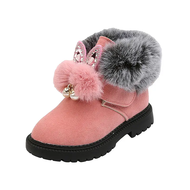 2024 Winter New Children's Snow Boots Flat Girl Princess Cotton Shoes Fashion Thickened And Fleece Short Tube Baby Boots
