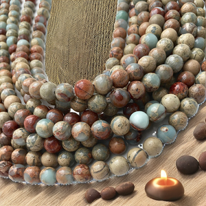 Less Is More 10mm <b>Blue</b> Aqua Terra Jasper Mala Gemstone <b>Beads</b> GIC Certified for Jewelry Making - Product Image 2