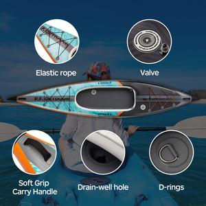 Bateaux gonflables UV double couche personnalisés en usine avec logo, pour kayak, canoë de pêche, rame, 1 personne, avec aileron détachable PF02/3 Nouveauté - Product Image 4
