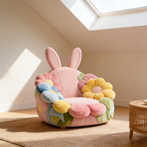 Canapé italien de luxe adorable en forme de lapin, siège rembourré avec motif floral, mousse haute densité, fauteuil individuel - Product Image 4