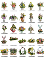 Corona de Pascua con Conejito, Huevo de Plástico, Coronas Artificiales, Cesta, Decoración para Puerta Principal, Decoración Colgante para Exteriores, Artículos para Fiestas