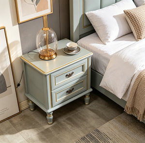 Chic Gold Line Solid Wood Nightstand 2-<b>Drawer</b> Turned Leg Bedside Cabinet Durable Multi-Purpose Traditional Bedroom Furniture - Product Image 5