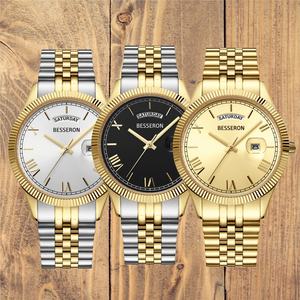 Reloj de Hombre Besseron de Alta Calidad, Acero Inoxidable, Personalizado con Fecha y Día de la Semana, Oro Amarillo de 18k, 40mm, Venta al Por Mayor - Product Image 3