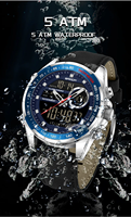 Montre à quartz pour homme SANDA 6318 originale, étanche, luxe, double affichage, bracelet en cuir véritable, montre sport tendance
