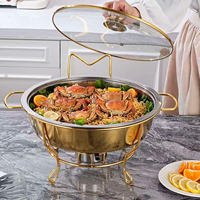 Matériel de restauration : Réchaud de buffet doré sur pied de 4,5 litres, Chauffe-plat rond doré de 8 litres pour traiteur et événements, avec couvercle en verre, pot à soupe