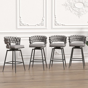 Ensemble de 2 tabourets de bar modernes en velours, pieds noirs, chaises de bar réglables pour bar à domicile et salle à manger d'hôtel - Product Image 5