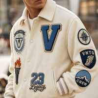 Blouson universitaire vintage personnalisé en mélange de laine épaisse pour homme, col rabattu, broderie chenille, patch, blouson bomber Letterman OEM