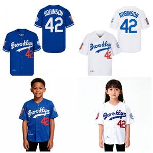 Maillot de baseball de Brooklyn, best-seller, <span class=keywords><strong>Jackie</strong></span> <span class=keywords><strong>Robinson</strong></span> # 42 Vintage Brodé Rétro Hip Hop Noir Style Boyfriend - Product Image 1