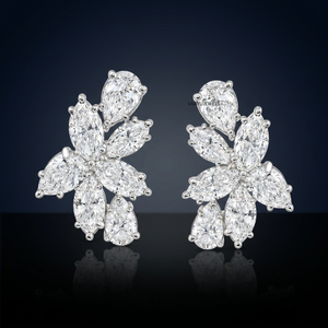 Pendientes de tuerca con diseño floral de diamantes cultivados en laboratorio con corte pera y marquesa en oro de 10K, 14K, 18K y plata de ley 925, 935. - Product Image 1