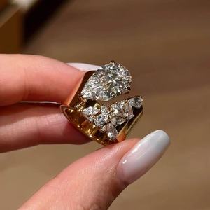 Bague ouverte ajustable unisexe tendance en cuivre et zircon en forme de larme de sirène, bijoux de luxe, vente en gros d'usine - Product Image 5