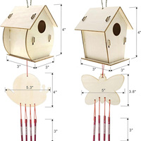 Kit de 4 maisons d'oiseaux en bois à peindre et carillons éoliens – Kits DIY pour maisons d'oiseaux et carillons éoliens – Kit de bricolage