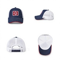 Gorra Trucker de Malla Azul y Blanca Ajustable de 5 Paneles con Parche Bordado y Visera Curva para Uso Casual al Aire Libre