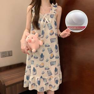 Abbigliamento <span class=keywords><strong>da</strong></span> donna in stile principessa abito sottile <span class=keywords><strong>con</strong></span> cinturino in <span class=keywords><strong>cotone</strong></span> a sbuffo <span class=keywords><strong>con</strong></span> copricapo rimovibile <span class=keywords><strong>camicia</strong></span> <span class=keywords><strong>da</strong></span> <span class=keywords><strong>notte</strong></span> senza maniche in raso per l'estate - Product Image 4