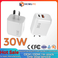 Chargeur mural rapide pour téléphone OEM, prise AU, 30 watts, double port QC PD3.0, type C USB, Gan, charge rapide