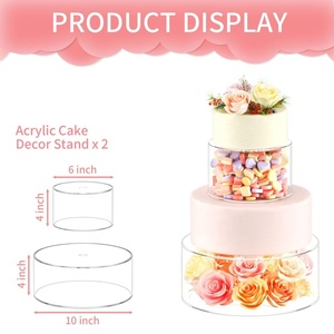 Lot de 2 présentoirs à gâteaux pliables portables en acrylique, cylindres transparents ronds à 2 niveaux de 6'' et 10'' pour décorations de fête d'anniversaire - Product Image 2