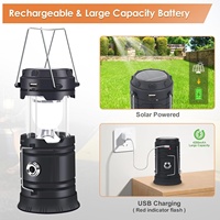 Lanterne de camping solaire à LED rechargeable en plastique, lampe de secours pour tente, télécommande, activation sonore, lampe de marché nocturne extérieure
