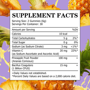 Gummies Probiotiques Équilibre Féminin les Plus Vendues avec Poudre de Fruit d'Ananas pour le Soutien Immunitaire et la Nourriture de la Flore Vaginale - Product Image 2