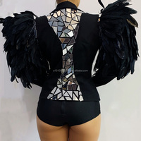 Vêtement de scène pour danseuse, chanteuse, DJ, bar de nuit, performance, avec coquille d'oiseau, lentille réfléchissante, bikini, manteau à plumes séparé, Gogo Leading Dance