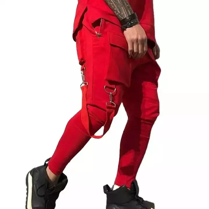 Wholesale fashionable china trendy autumn mens slim fit trousers hip hop big pockets casual sports cargo pants