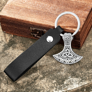 Viking Thor's Hammer <b>Keychain</b> Tibetan Silver Metal Hook Leather Strap Pendant <b>Personal</b> Gift Unisex - Product Image 3