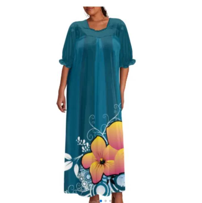 बड़े लोगों के लिए सुपर सॉफ्ट ड्रेस प्रशांत द्वीप उच्च गुणवत्ता वाली लघु आस्तीन प्यूफ पोशाक महिलाओं के लिए थोक सस्ते कपड़े
