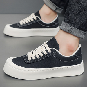 Spring New Hong Kong Style Men's Canvas Lace-Up <strong>Sneakers</strong> Thick <strong>Sole</strong> Casual Shoes - Product Image 2