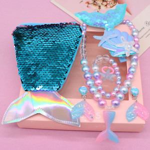 Conjunto de joyería para niños y niñas, collar de sirena para niños, anillo, pendientes, horquillas, diademas, conjunto de caja de regalo - Product Image 5