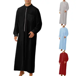 2023 Eid design islamic clothing mens white collar jubba Thobe men robe Modest Khimar Hijab Abaya for Ramadan