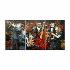 Jazz Musicians Art Deco Panel Printed <b>Canvas</b> Set of 3 Vibrant African Music Room <b>Wall</b> Hanging Decor - Product Image 2