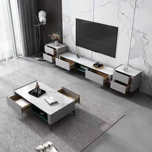 Ensemble table basse et meuble TV en pierre de style italien, luxe léger, moderne et minimaliste, pour petit salon - Product Image 3