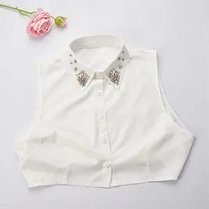 Customized Black White Hand Sewn Rhinestone Detachable Fake Shirt Collar For Women